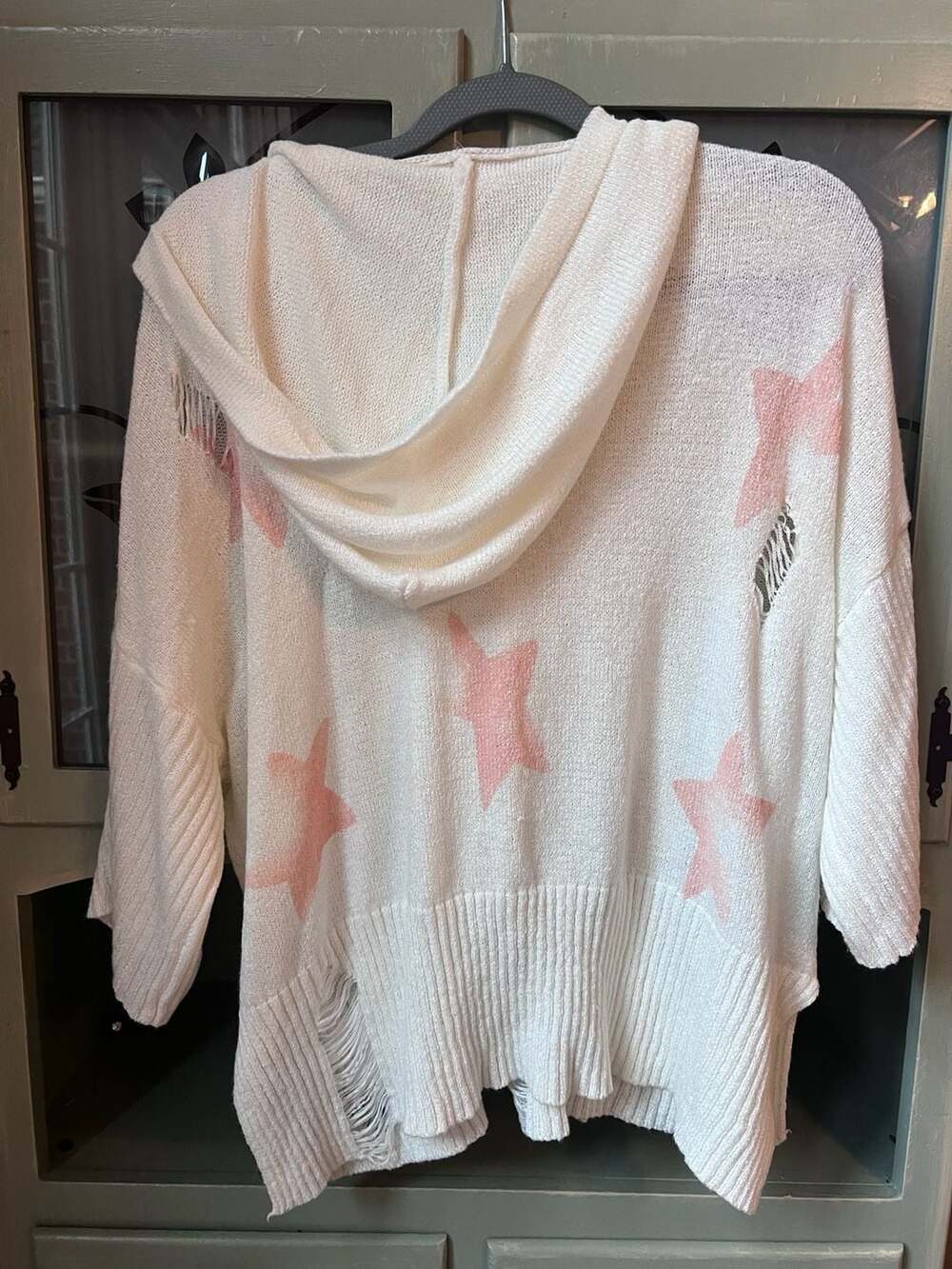 POL Women's Star Pattern Sweater - Cream and White Medium - Picture 4 of 7